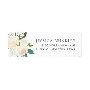Étiquette Adresse florale blanche du rose