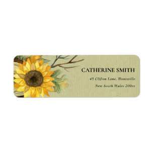 ÉTIQUETTE ADRESSE FLORALE DE COULEUR D'EAU JAUNE DE KRAFT