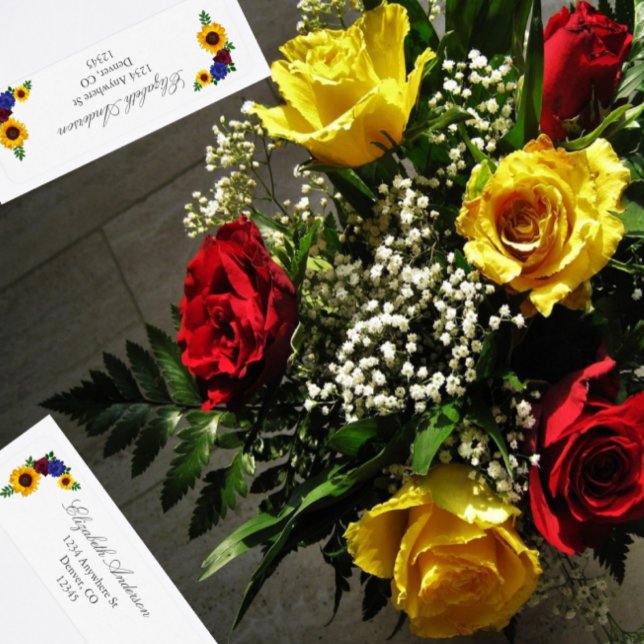 Étiquette Adresse florale de rose tournesol  (Créateur téléchargé)