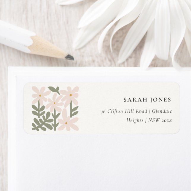 Étiquette Adresse Florale Rétro Minimaliste Chic et Pâle (En situation)