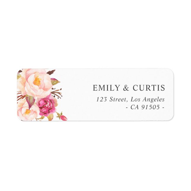 Étiquette Adresse florale romantique rose pâle (Devant)