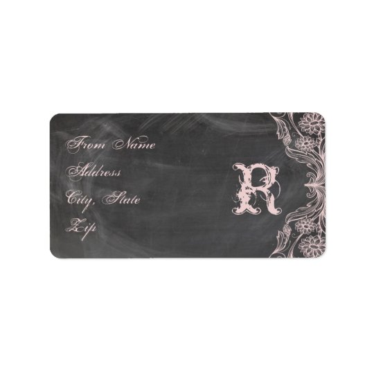 Étiquette Adresse florale rose antique de monogramme de