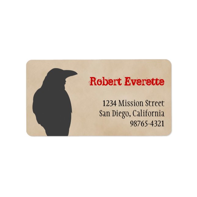 Étiquette Adresse foncée de Halloween de silhouette d'oiseau (Devant)