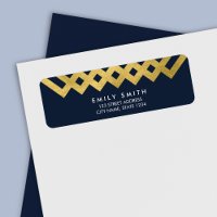 Adresse géométrique Bleu Chic et Or Faux
