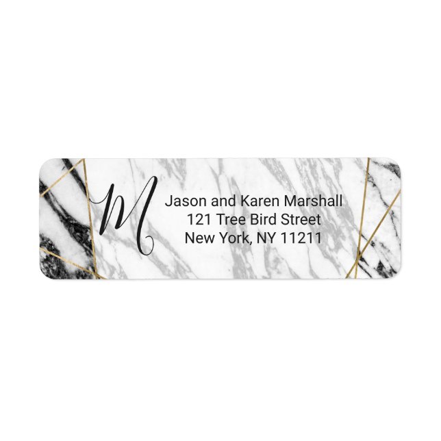 Étiquette Adresse géométrique moderne Marble Gold (Devant)