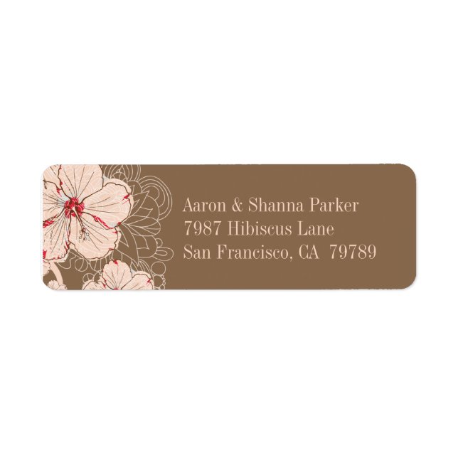 Étiquette Adresse mariage de fleurs d'hibiscus rose (Devant)
