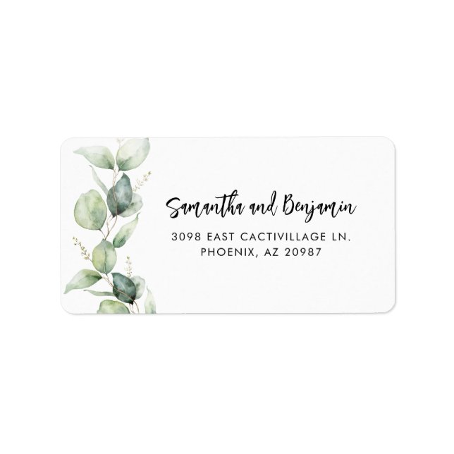 Étiquette Adresse Mariage Eucalyptus Script Moderne (Devant)
