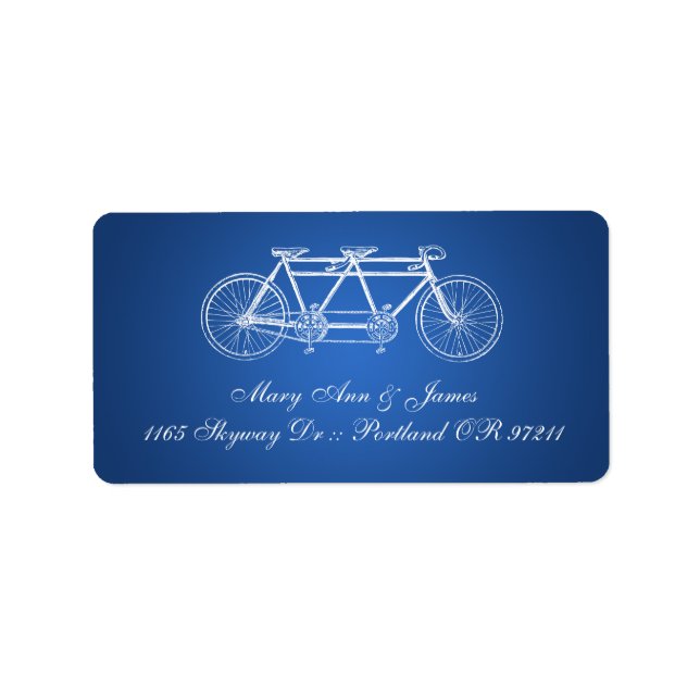 Étiquette Adresse Mariage simple Tandem Vélo Bleu (Devant)