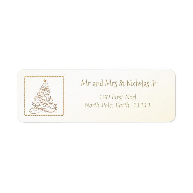 Étiquette Adresse Modèle Golden Filigree Christmas Tree (Devant)