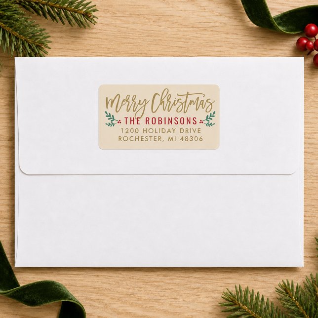 Étiquette Adresse Moderne de Noël en écriture dorée (Créateur téléchargé)
