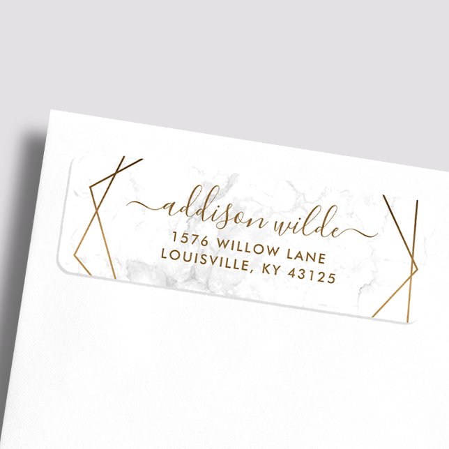 Étiquette Adresse moderne en marbre blanc géométrique or (Créateur téléchargé)