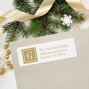 Étiquette Adresse Monogramme Carré Gold et White Classic