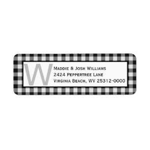 Étiquette Adresse monogramme de Buffalo noir et blanc