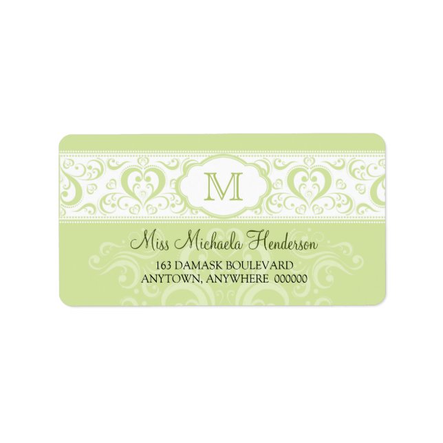 Étiquette Adresse Monogramme de Damas vert (Devant)