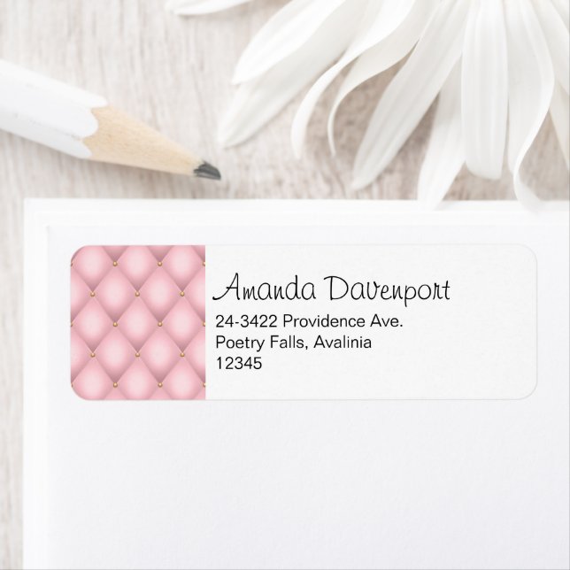 Étiquette Adresse Motif de luxe Pink Tufted Diamond (En situation)