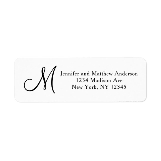 Étiquette Adresse noire et blanche élégante simple de (Devant)