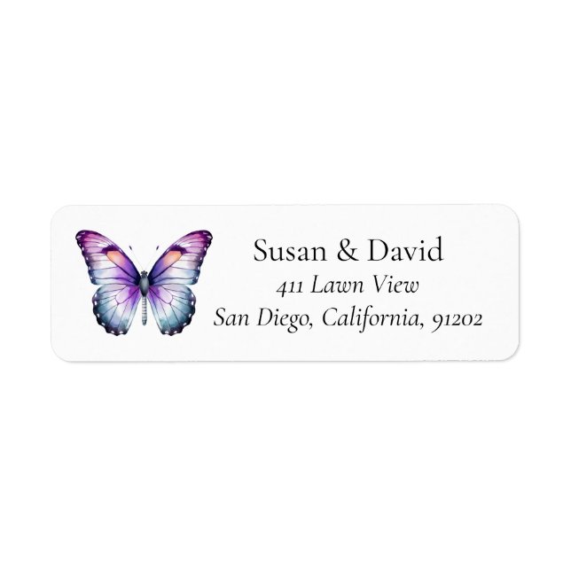 Étiquette Adresse papillon bleu violet et clair (Devant)