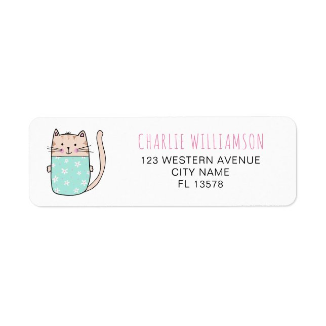 Étiquette Adresse personnalisée de chaton mignon (Devant)