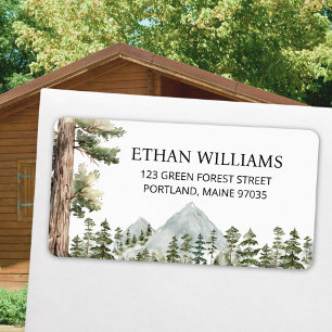 Étiquette Adresse personnalisée de la forêt verte aquarelle