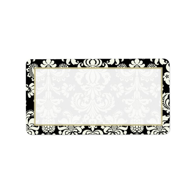 Étiquette Adresse postale Mariage damassé noir/blanc (Devant)