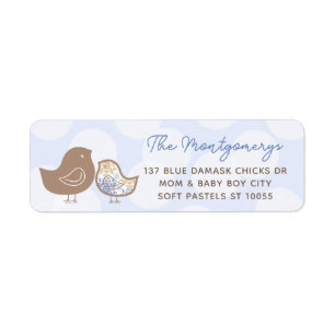 Étiquette Adresse pour Baby Shower Garçon Poussin Damassé Bl