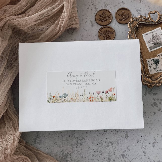 Étiquette Adresse RSVP de mariage aux fleurs sauvages Boho B (Créateur téléchargé)