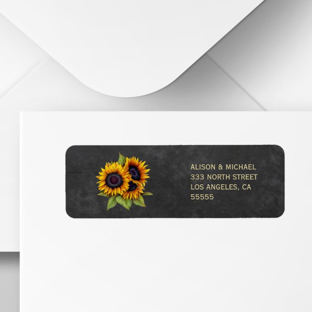 Étiquette Adresse rsvp de tournesol de tableau noir rustique (Créateur téléchargé)