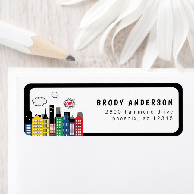 Étiquette Adresse sur le thème de la bande dessinée de super (En situation)