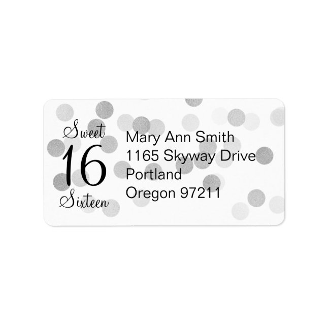 Étiquette Adresse Sweet 16 Faux Silver Foil Parties scintill (Devant)
