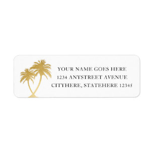 Étiquette Adresse tropicale de plage d'île de palmier d'or