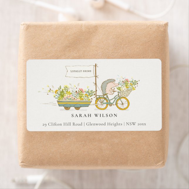 Étiquette Adresse Vélo Floral De Hérisson Cultivé Localement (En situation)