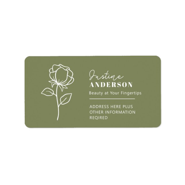 Étiquette adresse vert sauge dessin simple en ligne de fleur (Devant)