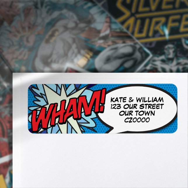 Étiquette Adresse WHAM Fun Retro Bande Dessinée Pop Art (WHAM Fun Retro Comic Book Pop Art Address Label)