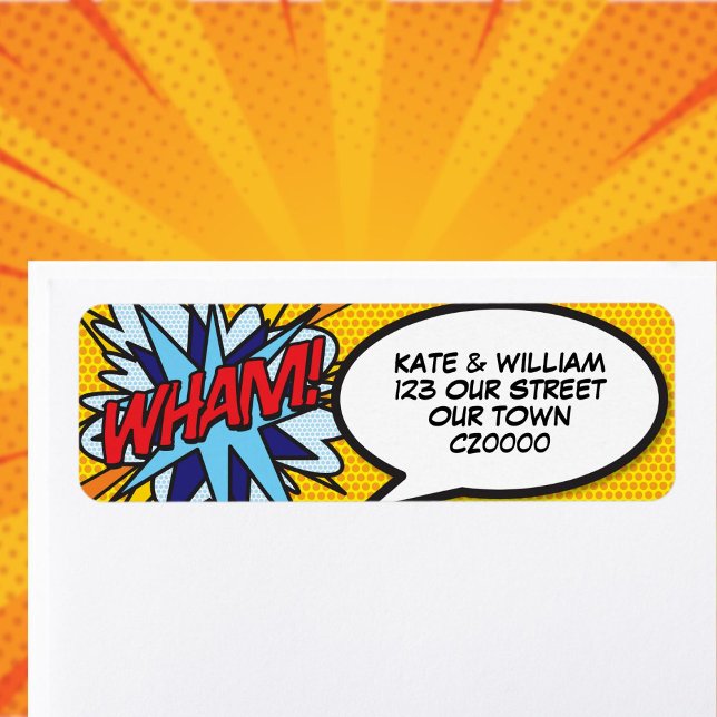 Étiquette Adresse WHAM Fun Retro Bande Dessinée Pop Art (WHAM Fun Retro Comic Book Pop Art Address Label)