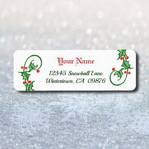 Étiquette Adresses modifiables Retro Green Holly et Red Berr