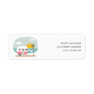 Étiquette Adventure Retro Camper Pink Girl Beach Baby shower