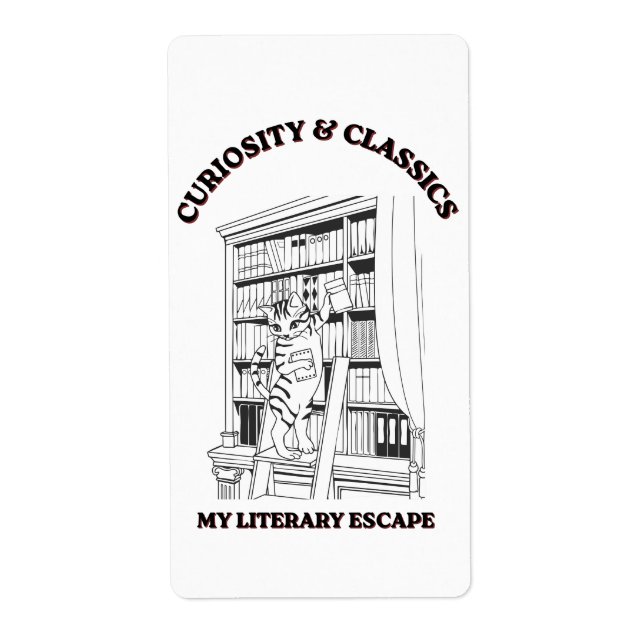 Étiquette Affiche d'art esthétique de bibliothécaire félin (Devant)