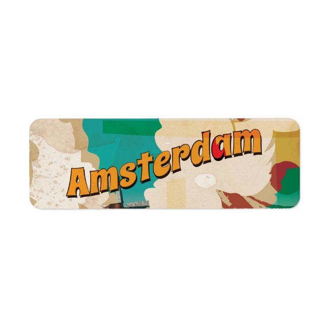 Étiquette Affiche de voyage vintage d'Amsterdam (Devant)