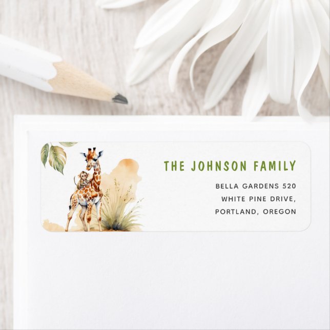 Étiquette Afrique Baby Watercolor Baby shower Adresse de ret (En situation)