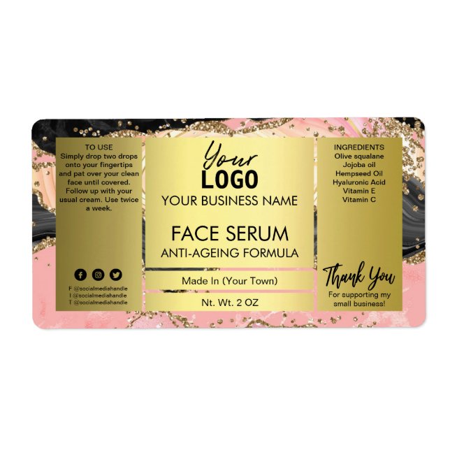 Étiquette Agate Noir Avec Sérum Face Parties scintillant Or (Devant)