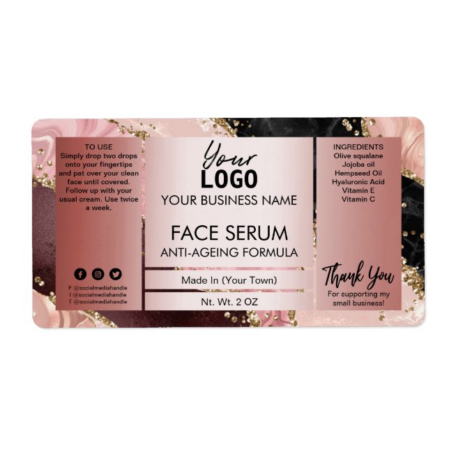 Étiquette Agate Rose Or avec Parties scintillant Face Hair H (Devant)