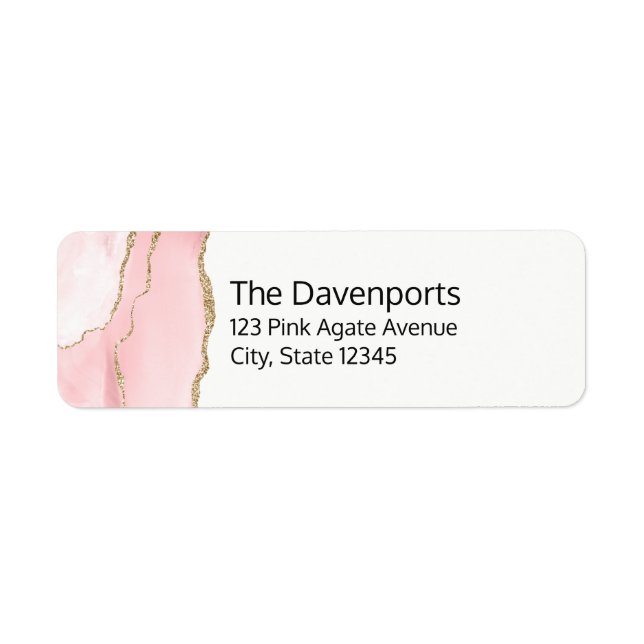 Étiquette Agate rose vierge avec ruban or Élégant (Devant)