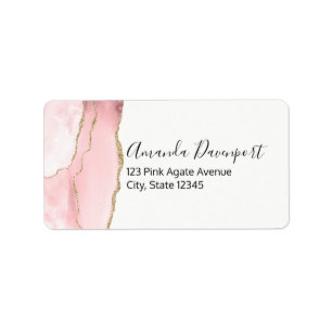 Étiquette Agate rose vierge avec ruban or Élégant