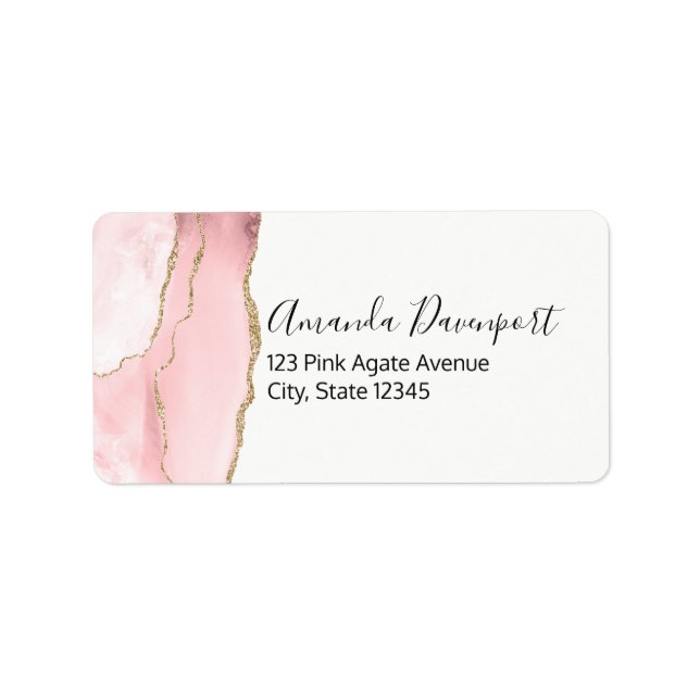 Étiquette Agate rose vierge avec ruban or Élégant (Devant)