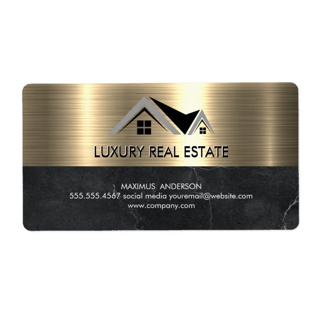 Étiquette Agent immobilier | Metallic Gold Marble Business (Devant)