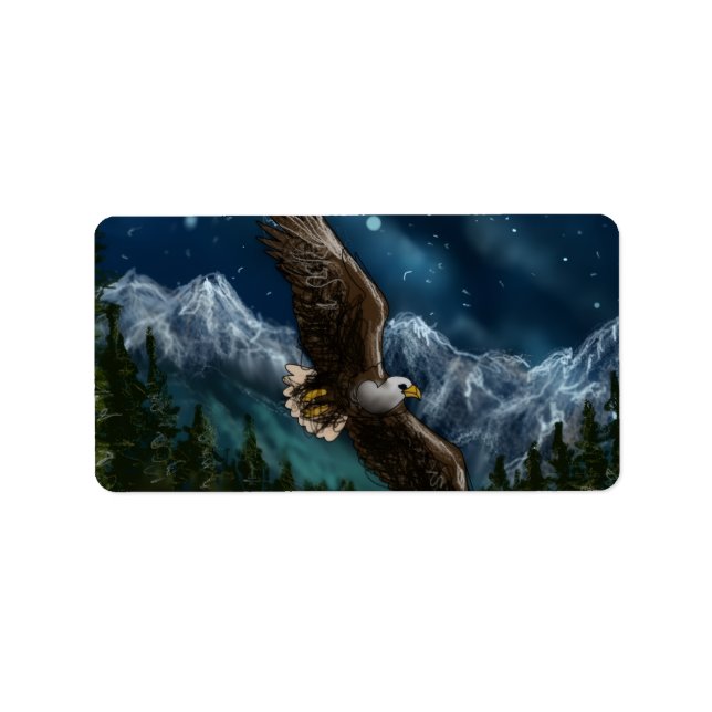Étiquette aigle dessiné et peint dans le ciel (Devant)