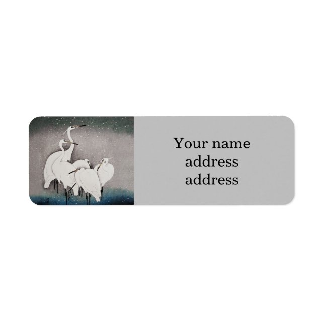 Étiquette Aigrettes japonaises Grues Koson Neige d'hiver (Devant)