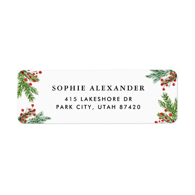 Étiquette Aiguilles de pin aquarelle et vacances Holly Borde (Devant)