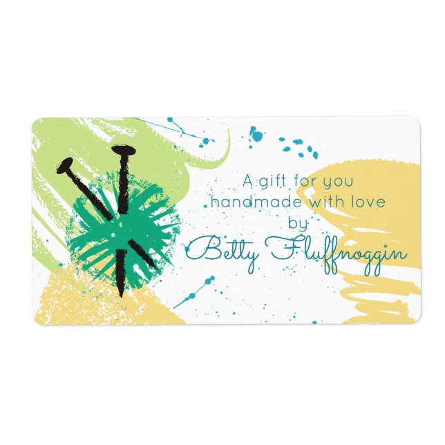 Étiquette aiguilles de tricot abstrait coloré boule de fil (Devant)