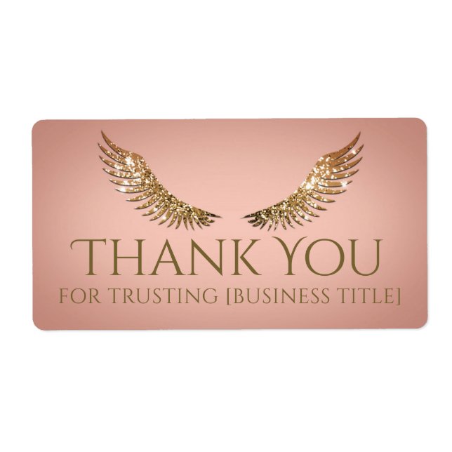 Étiquette Ailes de cils pailletés or Label rose vibrant (Devant)